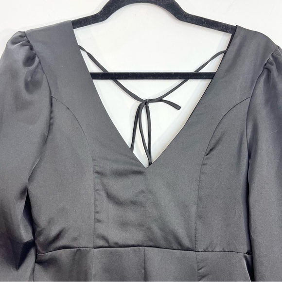 Simons TWIK black satin long sleeve fit and flare mini dress XS - Picture 7 of 16